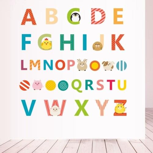 Cartoon Animals 26 English Letters Alphabet Wall Stickers For Kids Rooms Home Decor Children Bedroom Baby Education Sticker