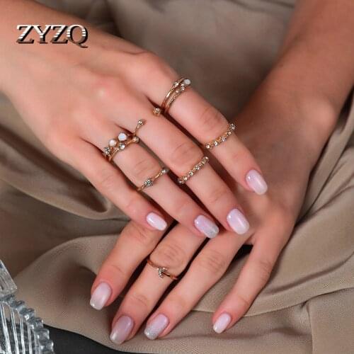 ZYZQ Lady Boho Vintage Gold Color Ring Crystal Hollow Knuckle Finger Midi Rings For Women Gift