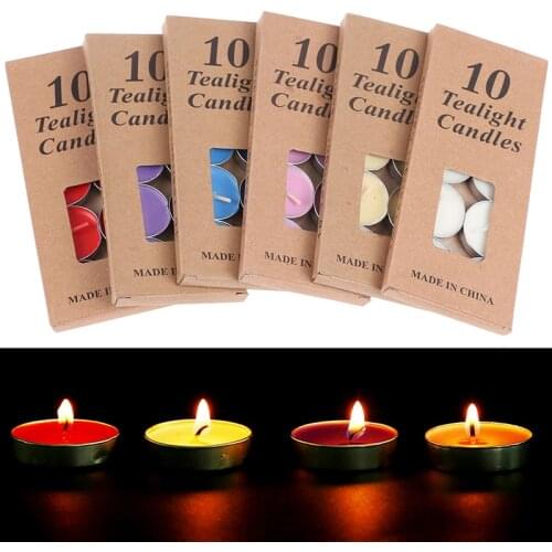 10pcs/box Birthday Wedding Party Candle Candlelight Romantic Aromatherapy Tea Wax Candle Color Candle