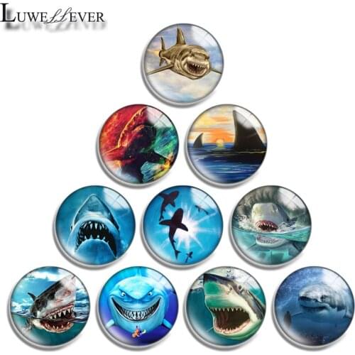 12mm 14mm 16mm 20mm 25mm 30mm 669 Shark Mix Round Glass Cabochon Jewelry Finding 18mm Snap Button Charm Bracelet