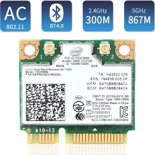 1200Mbps Dual Band Intel7260 7260AC 7260HMW 2.4G/5Ghz Wlan 802.11ac WiFi Bluetooth 4.0 Mini PCIe WiFi Wireless Network PCIe Card