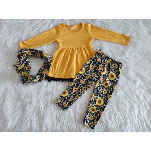 2020 Infant baby girls 3pcs scarf clothing set long sleeve top leopard print pants outfits kids rts no moq boutique clothes