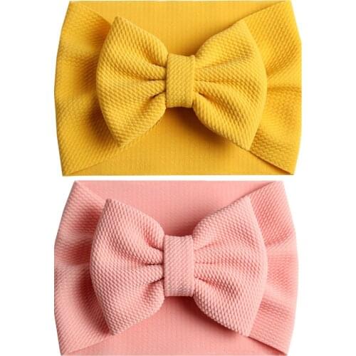 2019 Large 5inch Bow Girls Textured Headband Bowknot Headwrap Kids Cotton Wide Turban Cildren Girls Party Headwear 24pc/lot