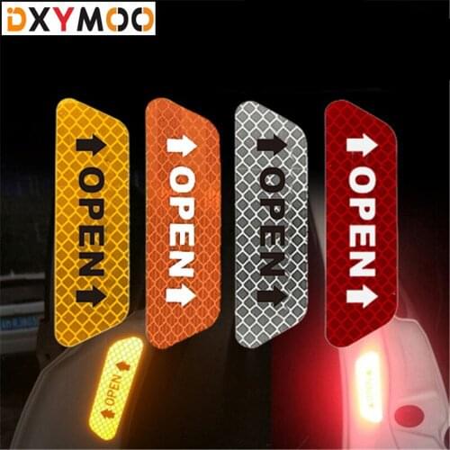 4PCS Warning OPEN Car Stickers Auto Door Motorcycle Helmet Phone Bike Sticker Decals Reflective