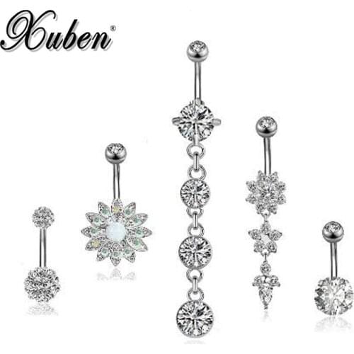 Hot selling 5pc sets stainless steel zircon inlaid drill Belly Navel Ring soft pottery ball opal zircon combination body jewelry