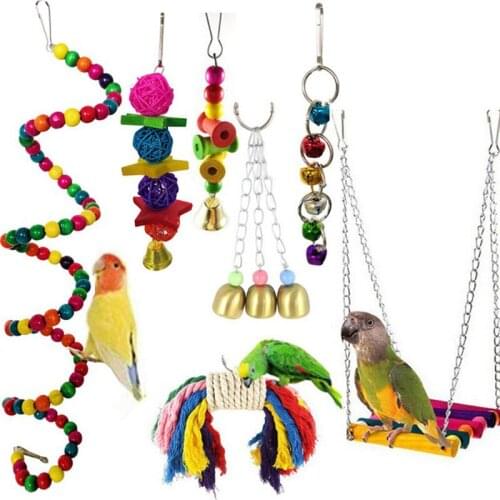7 pieces/set Of Parrot Bird Toy Kit Swing Hanging Suzuki Bridge Accessories Bird Toy Standing Training Pet Tool
