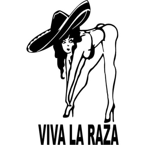 8.1*12.8CM Viva La Raza Girl Good Design Vinyl Decals Covering The Body Fashion Black/Silver Car Sticker C20-0216