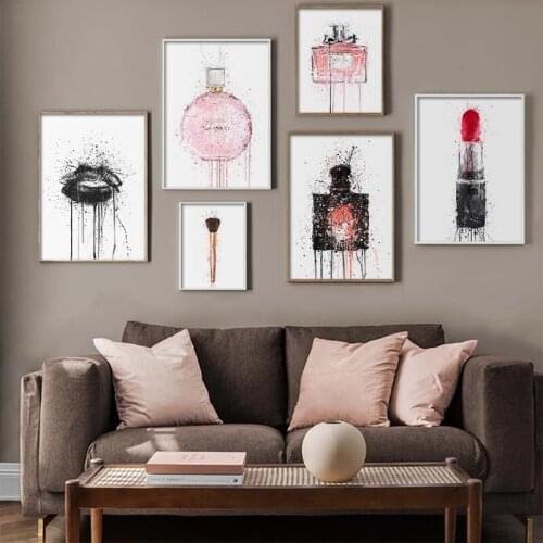 Watercolor Perfume Make Up Posters and Prints Beauty Lip Wall Art Print Lipstick Pictures Bedroom Decoration Home Decor