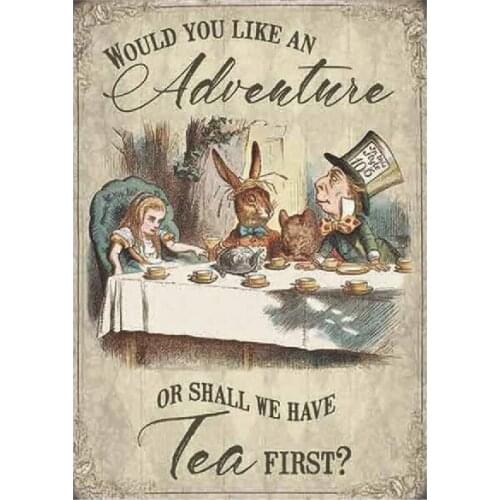 Alice in Wonderland Tea Party Retro Metal Sign Plaque Gift Home Decor Shed Tin