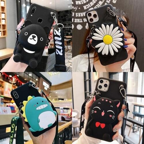 3D Cartoon Coin Bag Phone Case for OnePlus 7 7T Pro Soft Silicone TPU for OnePlus 8 Pro 6 6T 5 5T 3T Cover With Lanyard