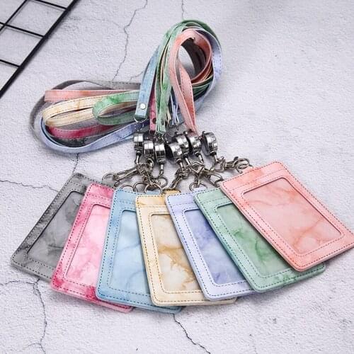 PU Leather Card Sleeve Hanging Neck Retractable ID Card Holder Bank Credit Card ID Card Shell Badge Accessories
