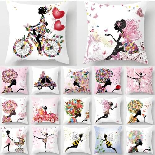 Butterfly Flower Pink Floral Decorative Pillowcase 45x45cm Flower Fairy Cushion Cover Throw Pillow Sofa Decoration Pillowcover