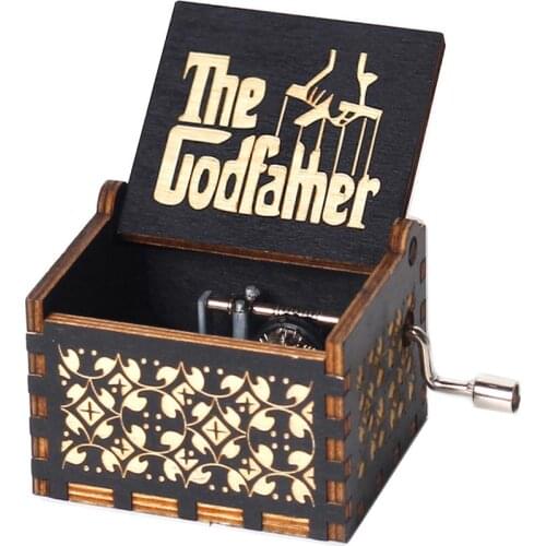 Brand New Black Godfather Wood Hand Crank Vintage Wooden Music Box Queen Antique Hand Crank Clockwork Home Decor Christmas Gifts
