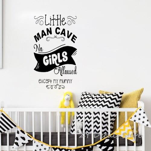 Childrens Bedroom Fun Decor Wall Stickers Word Little Man Cave Nursery Door Room Decoration Wall Decal for Boys Notice Sign S765