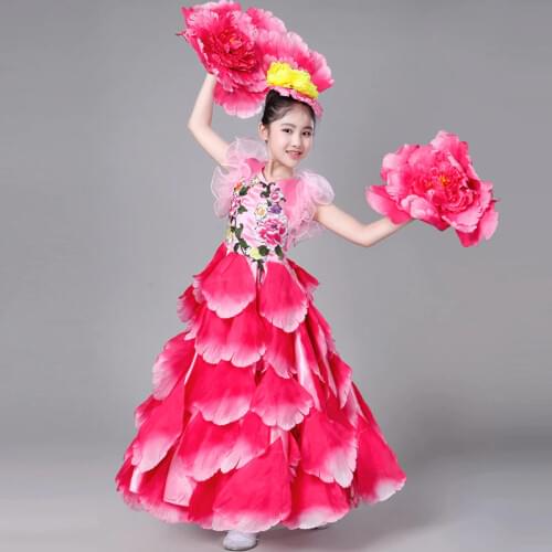 360/720 Degree ChildrenS Spanish Bullfight Belly Dance Dresses For Girls Long Robe Flamenco Skirts Petal Big Swing Dress DL4212