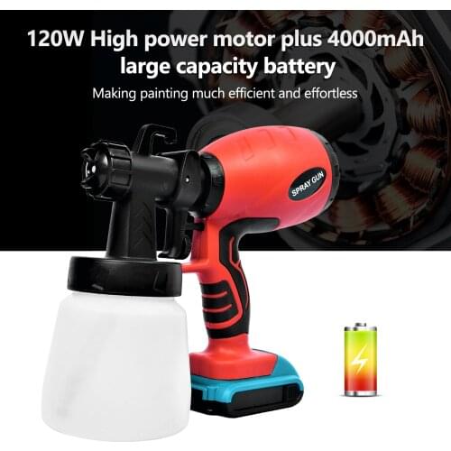 120W Electric Paint Sprayer Cordless Paint Sprayer 3 Spray Patterns with Flow Rate Control 800ml Paint Container 2.5mm Nozzle