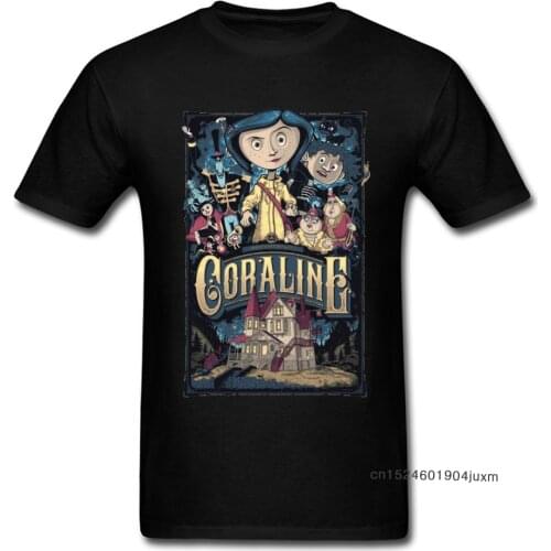 T-shirt Coraline & the Secret Door Men T Shirts Coraline Secret Door Mens Tshirt Horror Fantasy Animation Movie Tops Tees Custom