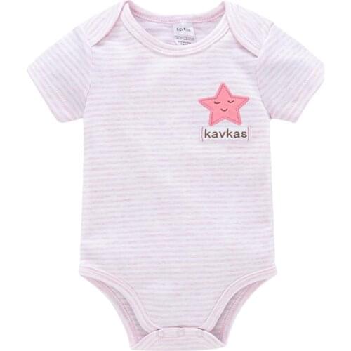 Kavkas Baby Clothes Summer O-Neck Pinkish White Striped Little Star Short Sleeve 100%Cotton Bodysuit For Newborns body bebé