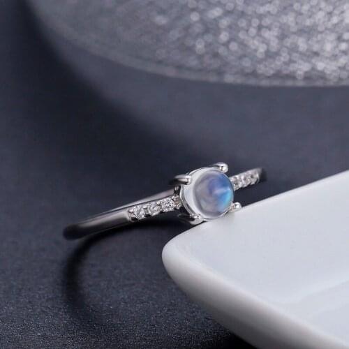 925 Sterling Silver Round Natural Moonstone Accent Rings For Women Wedding Engagement Jewelry Finger Anillos Bague Aneis Anillo