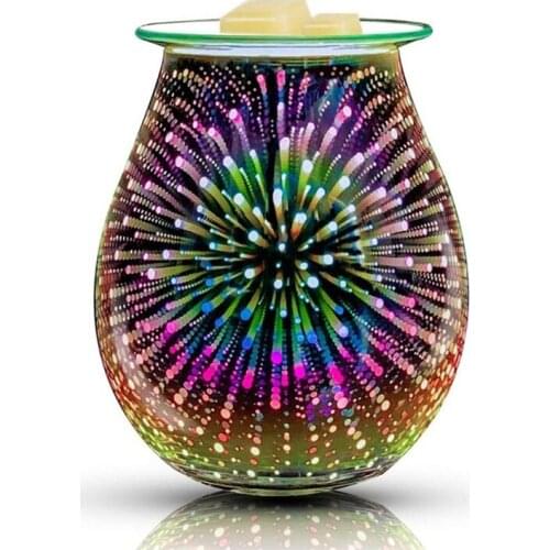 Incense Burners Oil Diffuser Electric Candle Warmer Glass Wax Melt Warmer with 3D Firework Effect Night Light Room Aroma Lamp
