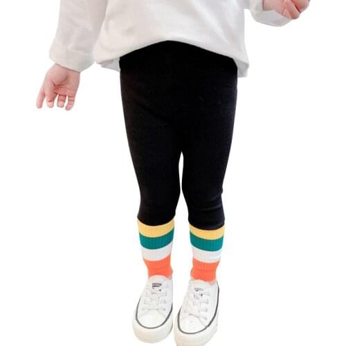 Girls Leggings Rainbow Stirped Slim Pants Baby Girl Patchwork Childrens Pants Casual Style Girl Clothes