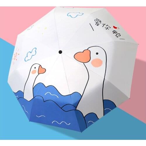 Summer Sun Umbrella Rain Gear Women Folding Umbrella Black Coating Anti-UV Cute Man Parasol Cartoon Japanese Style Parapluie