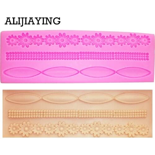 M0003 Long Pearl Necklace Flower Lace Shaped Fondant Silicone Mold Sugar Mould for Cake Decoration Chocolate Tools