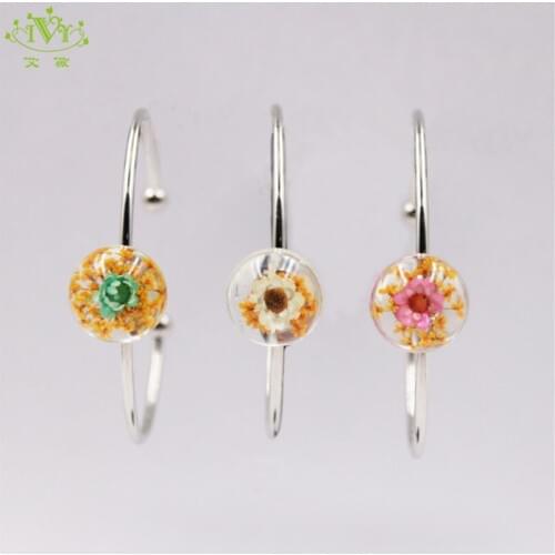 Fashion Handmade Pulseira Resin Dry Flower Bracelet White Small Dried Flower Bracelet for Girls Adjustable Bangles for Women