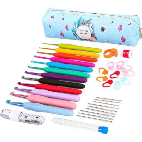 Set of 36pcs Ergonomic Crochet Hooks Set with Case Extra Long Soft Grip Handles Crochet Hook Needles