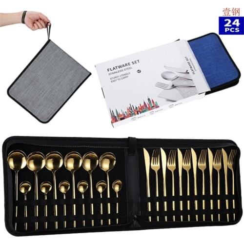 24pcs Portuguese Tableware Stainless Steel Tableware Set Knife Fork Spoon Luxury Cutlery Set Gift Box Flatware Dishwasher Safe