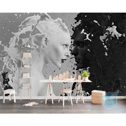 Beibehang Custom Wallpaper European Creative Inkjet Black and White Couple Looking Back Sofa TV Background Wall 3d wallpaper