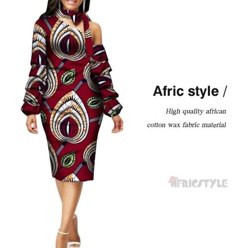 African Printed Dashiki Dress Plus Size Womens Dress Long Sleeve Off Shoulder Sexy Ankara Dress with Scarf Girl Party Dress