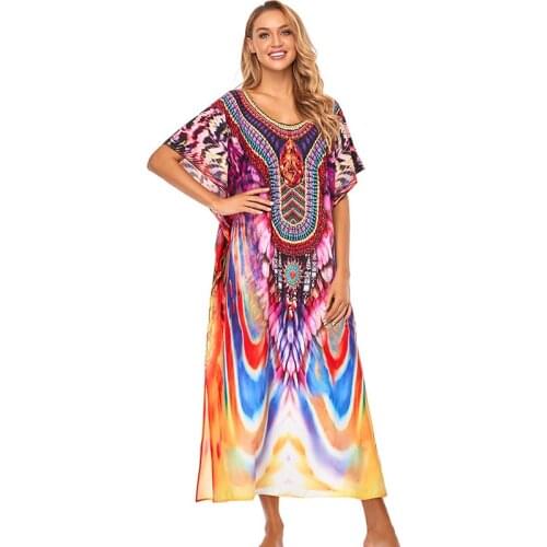Striped Swimsuit cover up Beach Tunic Sarong Robe de Plage Beachwear kaftans long Beach Dress Womens Swim Wear Q1210