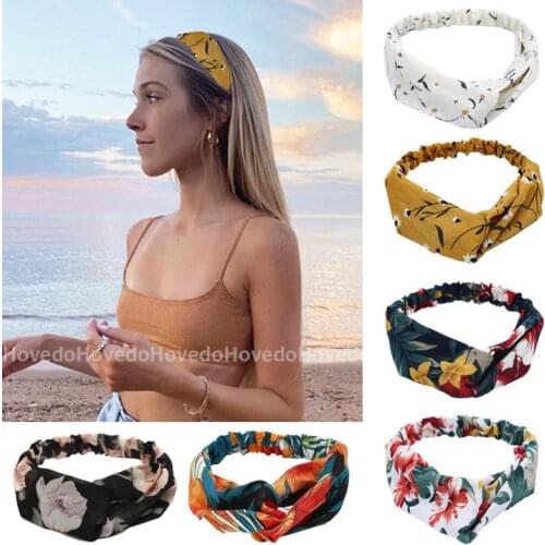 Fashion Women Headband Cross Top Knot Elastic Hair Bands Vintage Print Girls Hairband Hair Accessories Twisted Knotted Headwrap