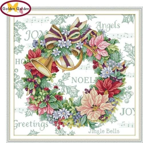 GG Holiday Wreath Counted Cross Stitch 11CT 14CT Joy Sunday Flower Embroidery Needlework Kit Cross Stitch Set for Home Decor