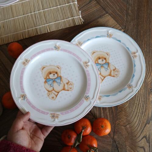 Embossed Three-dimensional Lacy Lovely Bear Plate/Dessert Plate Deep Dish Pasta Plate