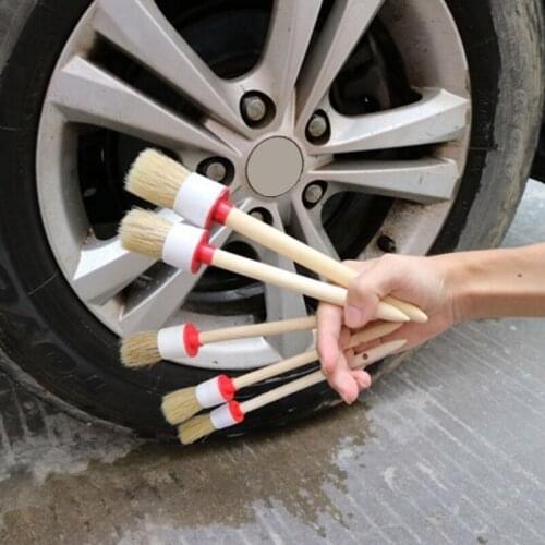 Car Beauty Detail Brush Round Head Bristle Screw Brush Fine Car Wood Handle Wash Cleaning Tools Accessories