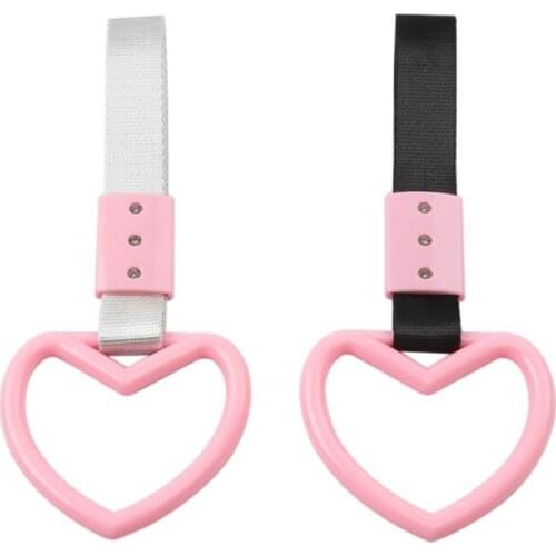 Cute Heart-Shaped Pink Black Silver Ring Subway Train Bus Handle Strap Car Styling Warning Ring Auto Accessories