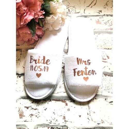 Rose gold wedding Slippers,customize name heart maid of honour Slippers,proposal Gift,mother of groom Slippers bridesmaid favor