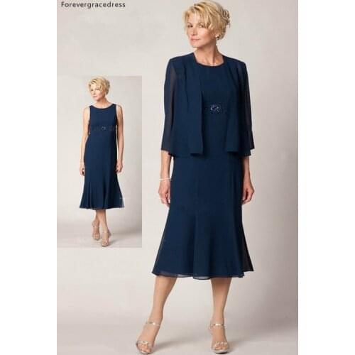 Navy Blue Mother Of The Bride Groom Dresses With Jacket Bolero Elegant High Quality Chiffon Women Gown