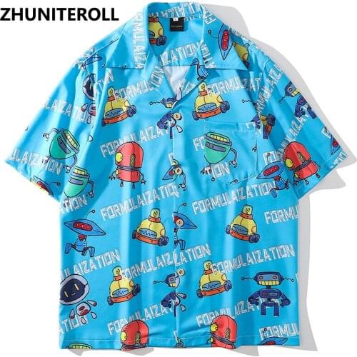Vintage Aloha Shirt Streetwear Men Cartoon Alien Print Hawaiian Beach Shirt Harajuku Short Sleeve Hip Hop Shirt Summer Clothing