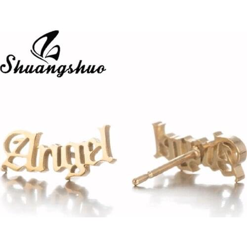 Shuangshuo Vintage Letters Angel Earrings for Women New Fashion Stainless Steel Earrings Female Jewelry Brincos Girls Brincos