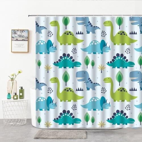 Cartoon dinosaur Shower Curtains Fabric hooks Childrens room decoration cloth Toilet Bath Curtain Home background Wall covering
