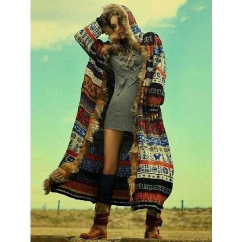 YAMDI Printed FauxFur Hooded Jacket women 2020 new autumn winter long cardigan chic outwears chic boho jacket tassel patchwork