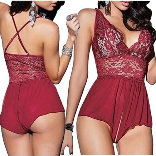 Sexy Lace Teddies Ladies Women Lace V-neck Sexy Lingerie Underwear Bodysuit Jumpsuit Nighty Nightwear Under