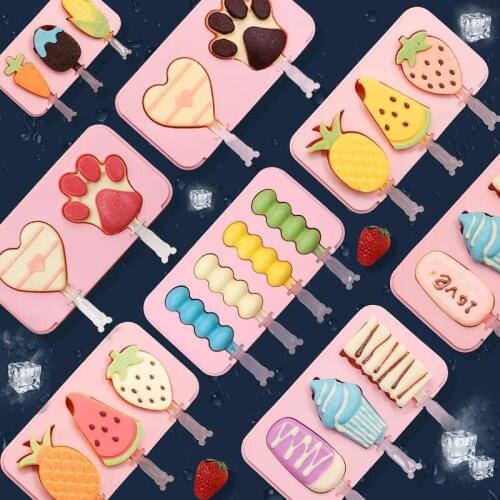 1Pcs Homemade Cartoon Ice Cream Silicone Mold DIY 3 with Chocolate Model Tray Whiskey Ice Making Kitchen Bar Tool Accessories