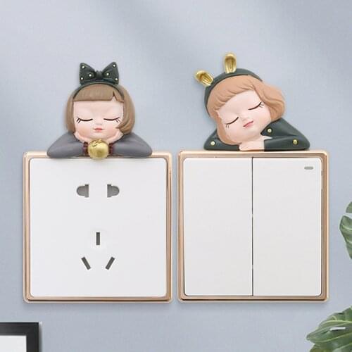1pc Cartoon Switch Cover Wall DIY Decoration Fluorescent Light Luxury Small Lolita Switch Sticker-Apple R1A9E0