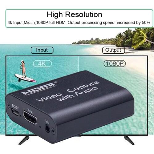 4K 1080P HDMI To USB 2.0 HDMI Video Capture Card With audio Mic Game Recording Box for PC Youtube OBS Live Streaming Broadcast