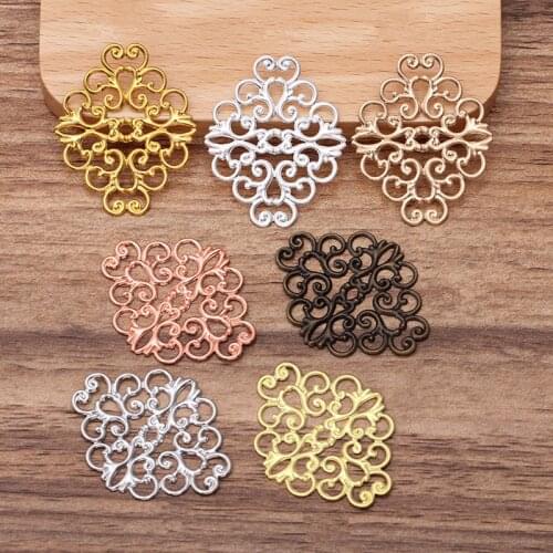 50pcs 36x30mm Gold Plated Brass Hollow Flowers Filigree Wraps Connectors Charm DIY Hand Made Jewelry Accessories Wholesale