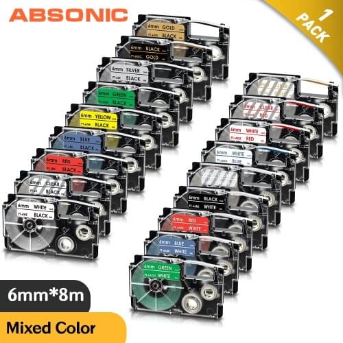 Absonic Multi Colors Label Tapes Compatible for Casio Label Maker XR-6X XR6WE XR-6RD XR 6YW XR-6B XR-6GN for KL-60 KL-7400 KL120